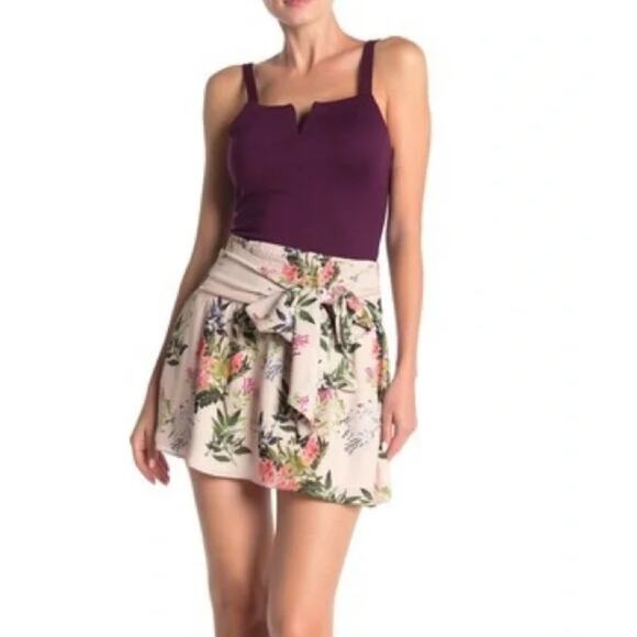 Parker Dresses & Skirts - PARKER beige green pink floral smocked stretch tie waist portofino mini skirt